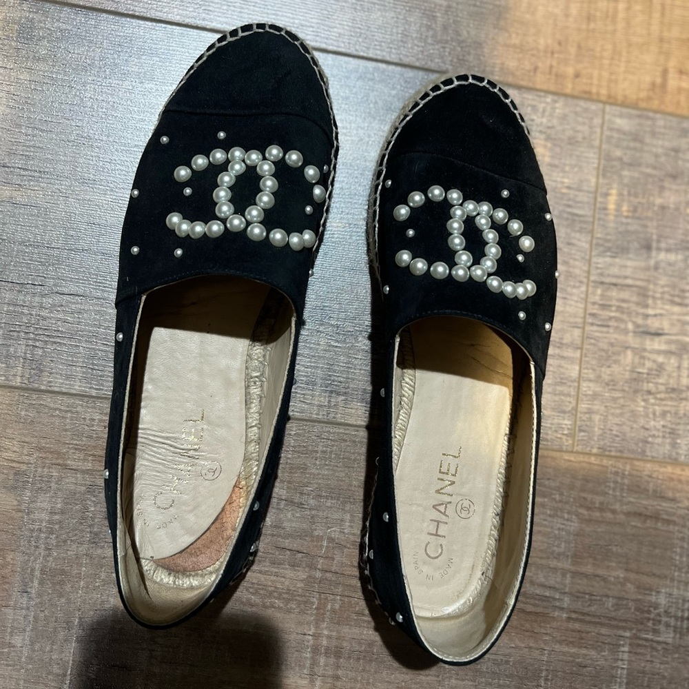 Chanel Espadrilles (black suede with pearls)